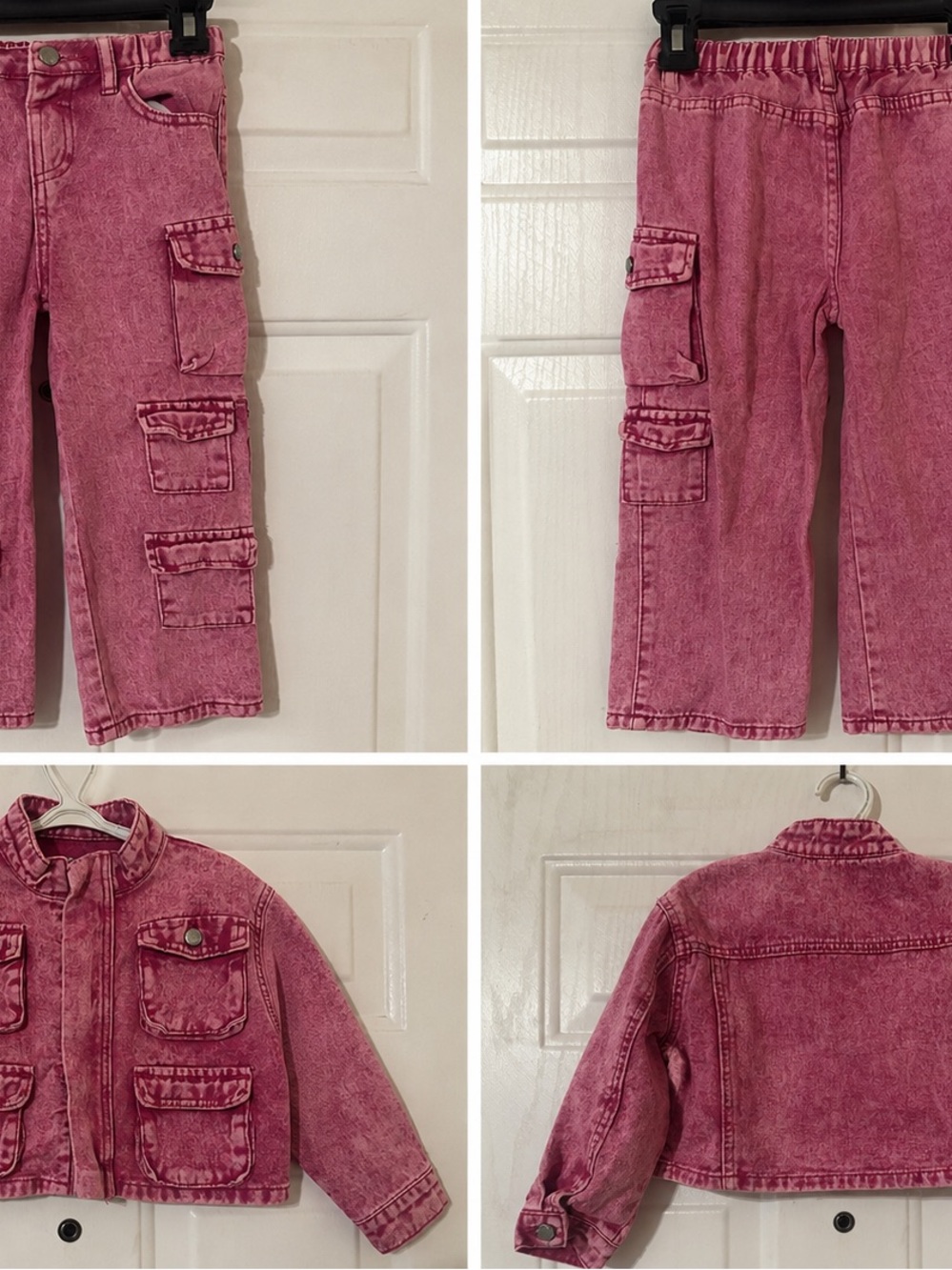 SHEIN Pink Washed Denim Jacket with Cargo Pants Set